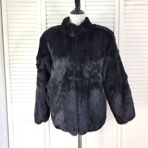 Women M oversized rabbit fur vintage winter front zipper lined coat jacket